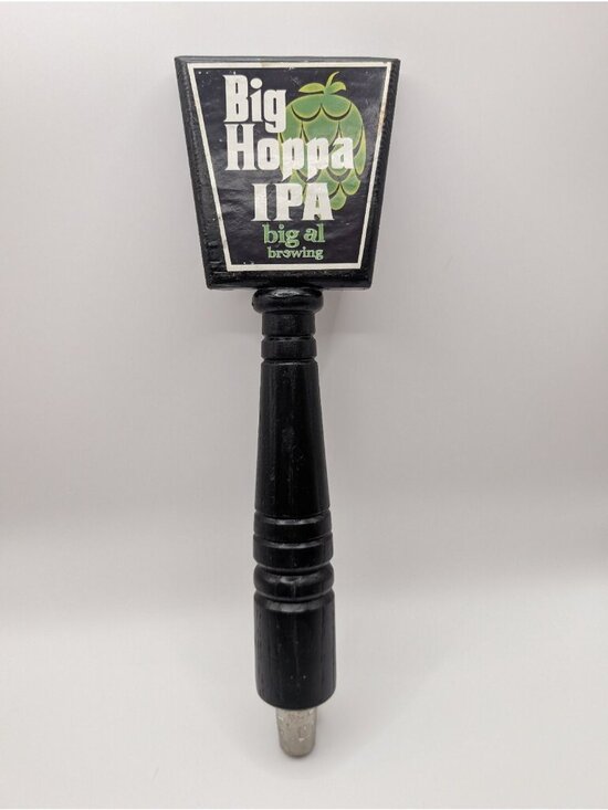 Big Al Brewing Other - Big Hoppa IPA Big AI Brewing Tap Handle Black Green Wood Hops IPA Beer Bar Decor